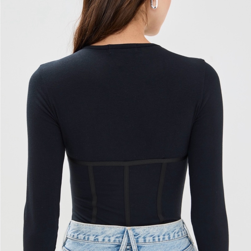 Fleur du Mal Black Long Sleeve Bodysuit size M - Picture 2 of 4